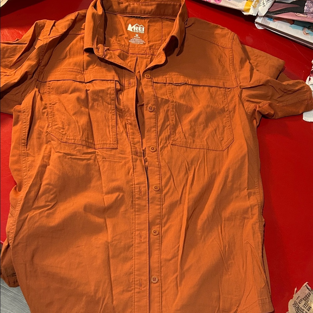 REI Orange Button-Up Short Sleeve Shirt